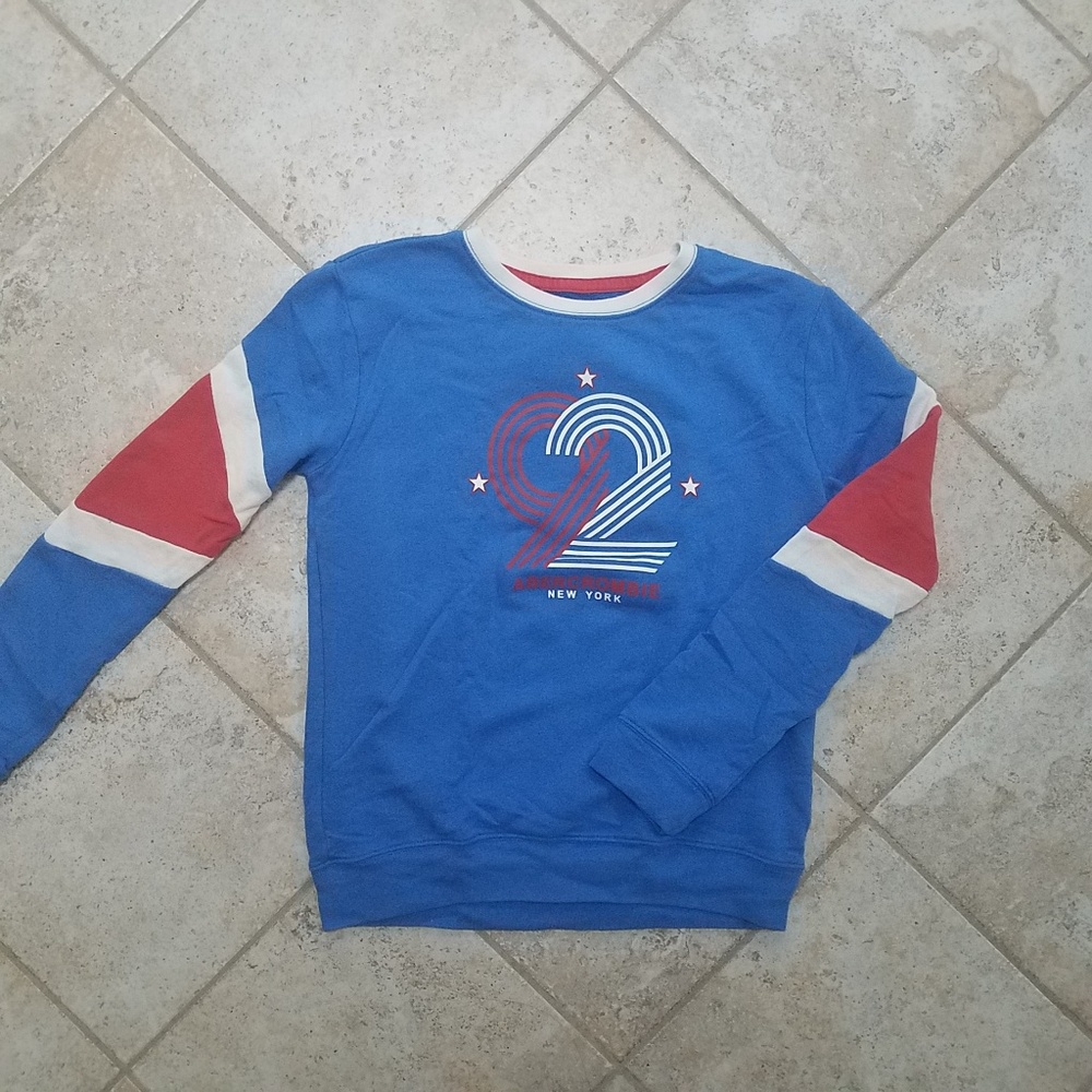 sporty retro red, white, and blue knit sweater
